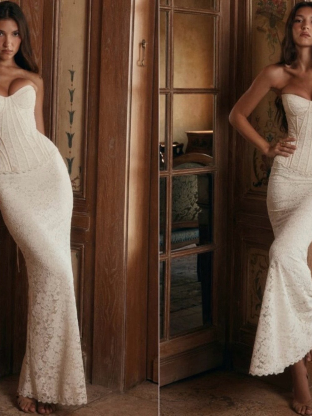 House of CB Strapless Cream Lace Corset Gown
